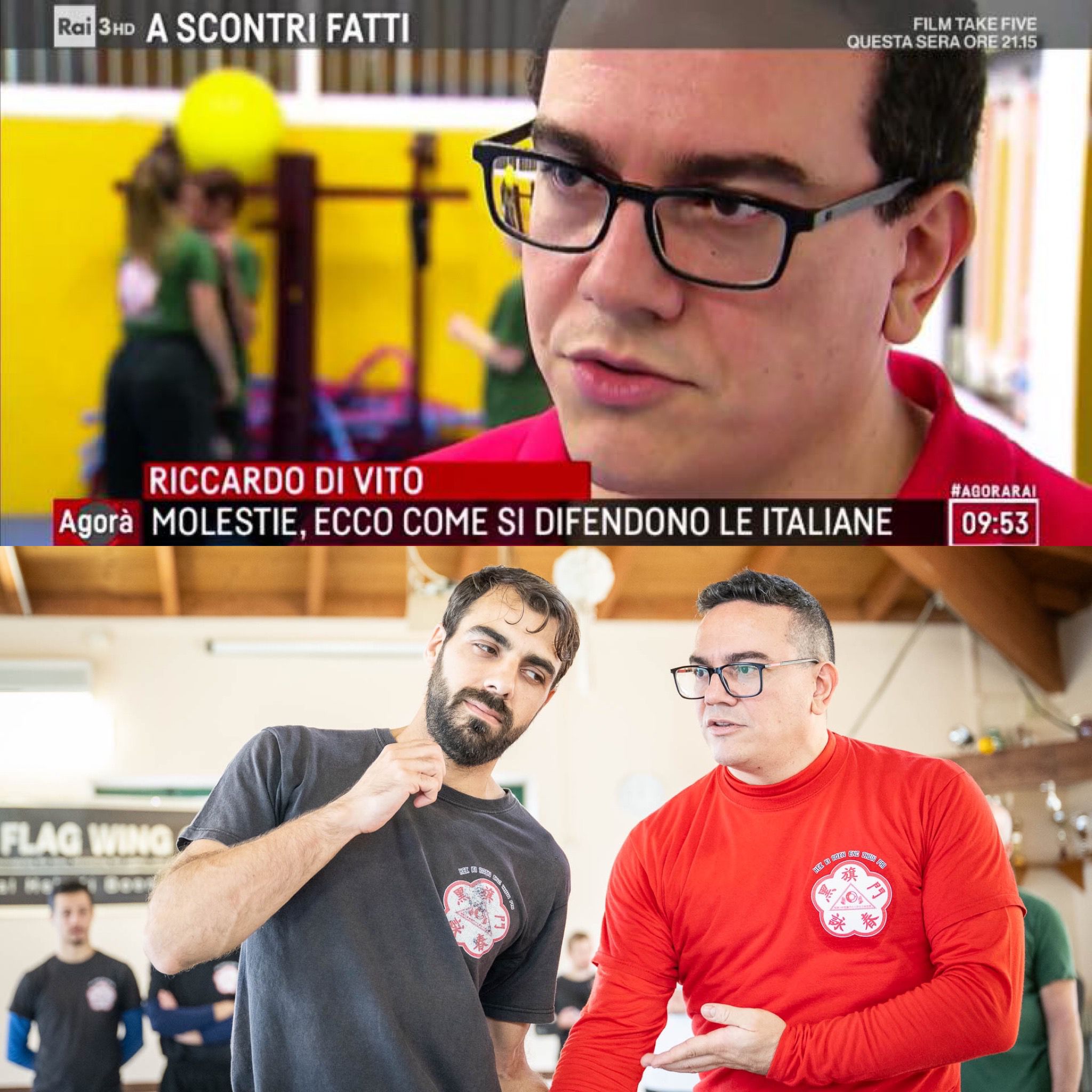 Wing Chun - Arte marziale di precisione Riccardo Di Vito durante una dimostrazione di Wing Chun in TV e con un allievo